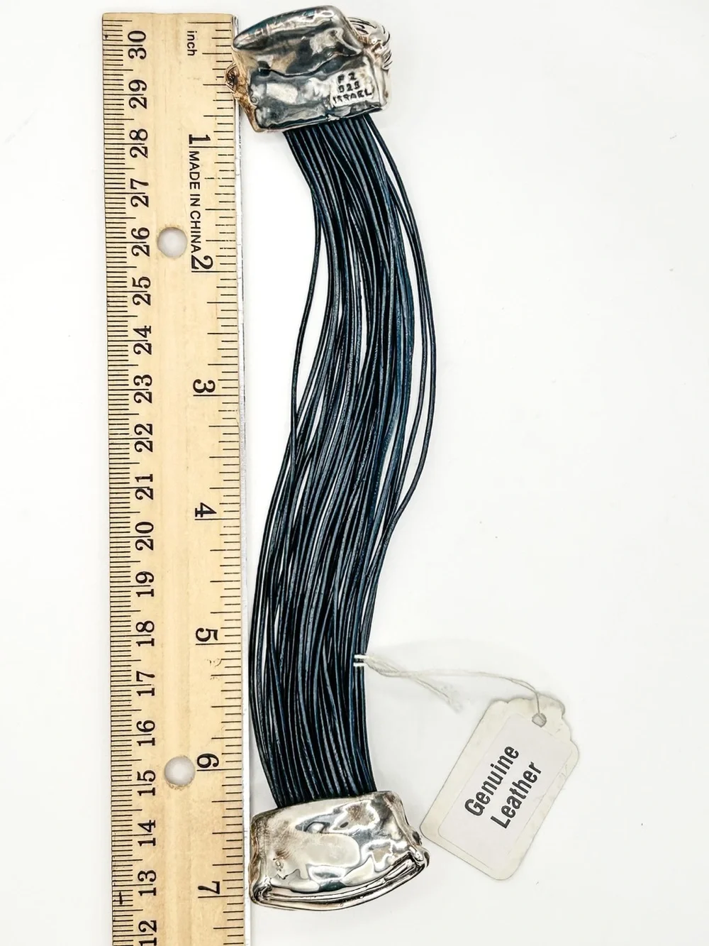Paz Creations Black Multi-Strand Leather Bracelet with 925 Sterling Wrap Accent